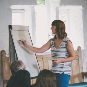 Writing course tutor delivering a workshop at Lumb Bank