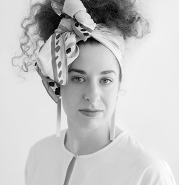 Black and white close-up portrait of Sophie Mathisen.
