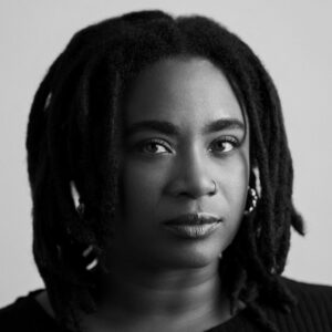 Black and white portrait photo of Ayanna Lloyd Banwo